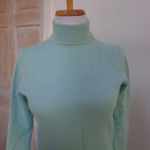 VGUC -PRESWICK & MOORE Aqua Heather 100% Cashmere Mock Turtleneck Sweater Sz S - Picture 2 of 7